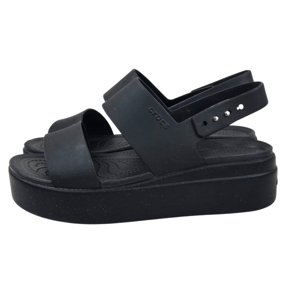 Crocs Brooklyn Low Wedge Platform Sandal Black W8 LiteRide Comfort Strappy NICE